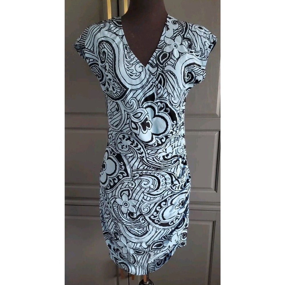 Plenty By Tracy Reese Crossover Bust Blue Ruched Body Snap Side Silk Dress Sz 2 - Picture 3 of 11